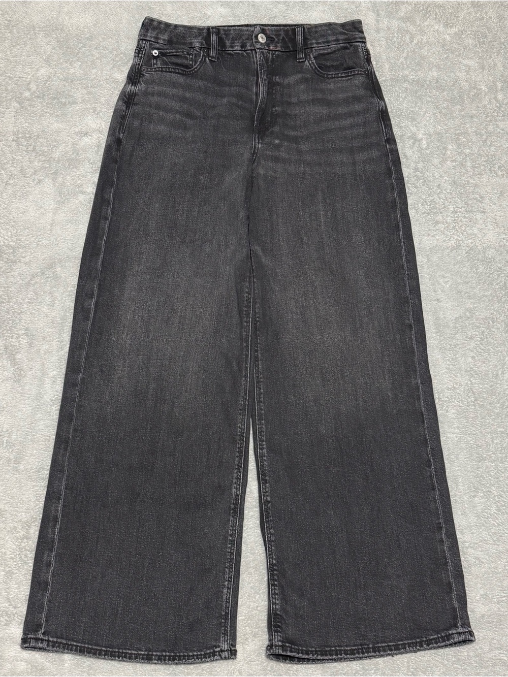 American Eagle Super High Rise Baggy Wide Leg Jeans Washed Black Women 10 Loose